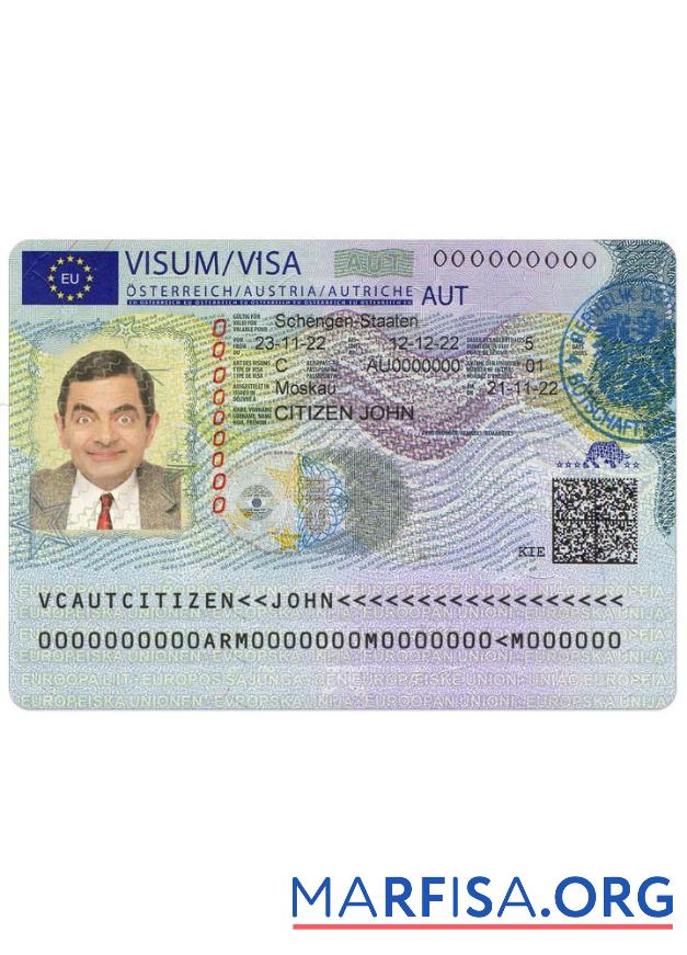 Blank Austria Schengen Visa From Austrian Embassy (2022) real example